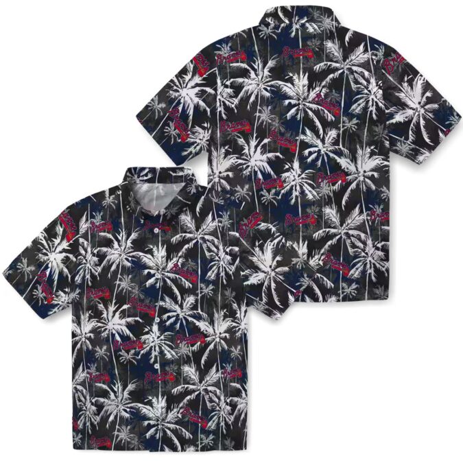 Women's Atlanta Braves Navy Black Hawaiian Shirt - Floral Palm Pattern Vacation Outfit for Fans
