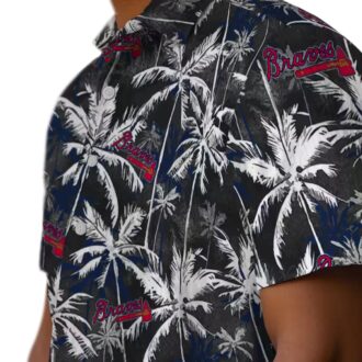 Women's Atlanta Braves Navy Black Hawaiian Shirt - Floral Palm Pattern Vacation Outfit for Fans