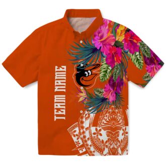 Baltimore Orioles Floral Polynesian Orange Hawaiian Shirt - MLB Tropical Aloha Shirt for Summer Fun