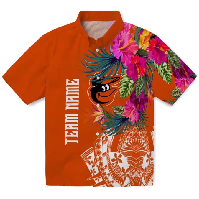 Baltimore Orioles Floral Polynesian Orange Hawaiian Shirt - MLB Tropical Aloha Shirt for Summer Fun