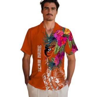 Baltimore Orioles Floral Polynesian Orange Hawaiian Shirt - MLB Tropical Aloha Shirt for Summer Fun
