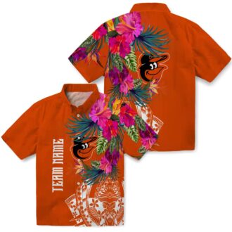 Baltimore Orioles Floral Polynesian Orange Hawaiian Shirt - MLB Tropical Aloha Shirt for Summer Fun
