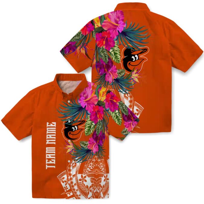 Baltimore Orioles Floral Polynesian Orange Hawaiian Shirt - MLB Tropical Aloha Shirt for Summer Fun