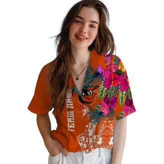 Baltimore Orioles Floral Polynesian Orange Hawaiian Shirt - MLB Tropical Aloha Shirt for Summer Fun