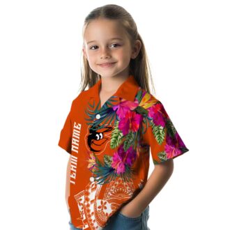 Baltimore Orioles Floral Polynesian Orange Hawaiian Shirt - MLB Tropical Aloha Shirt for Summer Fun