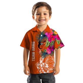 Baltimore Orioles Floral Polynesian Orange Hawaiian Shirt - MLB Tropical Aloha Shirt for Summer Fun