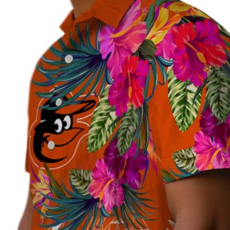 Baltimore Orioles Floral Polynesian Orange Hawaiian Shirt - MLB Tropical Aloha Shirt for Summer Fun