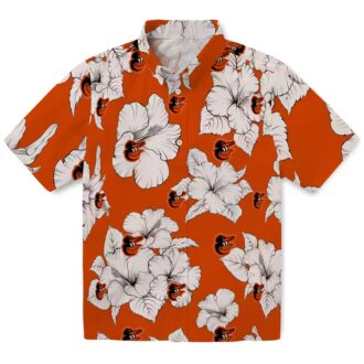 Baltimore Orioles Hibiscus Blooms Hawaiian Shirt - Orange White Aloha Button Up Shirt for Beach Days