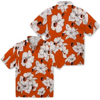Baltimore Orioles Hibiscus Blooms Hawaiian Shirt - Orange White Aloha Button Up Shirt for Beach Days