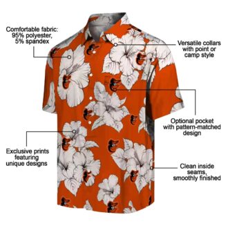 Baltimore Orioles Hibiscus Blooms Hawaiian Shirt - Orange White Aloha Button Up Shirt for Beach Days