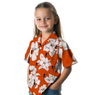 Baltimore Orioles Hibiscus Blooms Hawaiian Shirt - Orange White Aloha Button Up Shirt for Beach Days