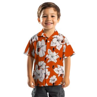 Baltimore Orioles Hibiscus Blooms Hawaiian Shirt - Orange White Aloha Button Up Shirt for Beach Days