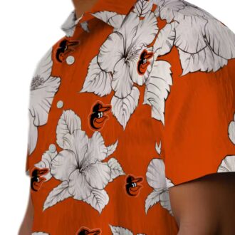 Baltimore Orioles Hibiscus Blooms Hawaiian Shirt - Orange White Aloha Button Up Shirt for Beach Days