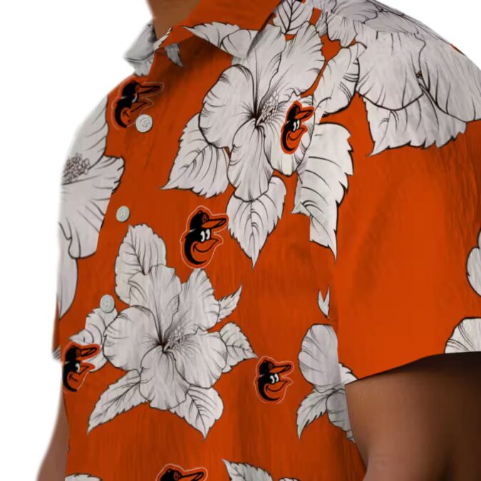 Baltimore Orioles Hibiscus Blooms Hawaiian Shirt - Orange White Aloha Button Up Shirt for Beach Days