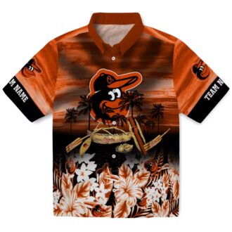 Baltimore Orioles MLB Orange Hawaiian Shirt with Tropical Canoe Design for Fans