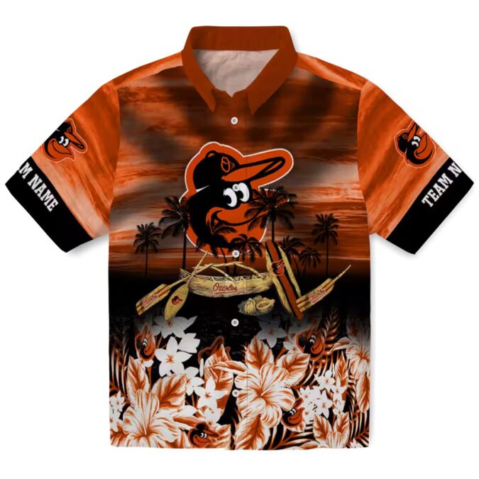 Baltimore Orioles MLB Orange Hawaiian Shirt with Tropical Canoe Design for Fans