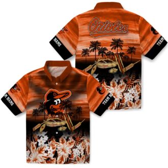 Baltimore Orioles MLB Orange Hawaiian Shirt with Tropical Canoe Design for Fans