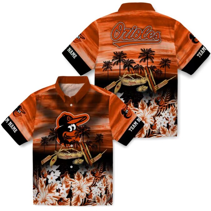 Baltimore Orioles MLB Orange Hawaiian Shirt with Tropical Canoe Design for Fans
