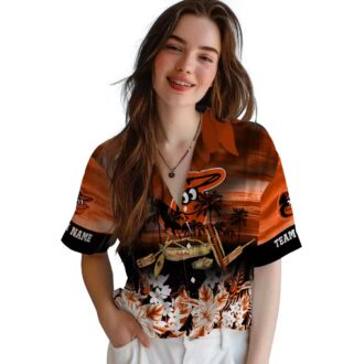 Baltimore Orioles MLB Orange Hawaiian Shirt with Tropical Canoe Design for Fans