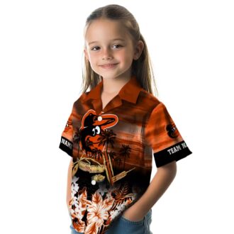 Baltimore Orioles MLB Orange Hawaiian Shirt with Tropical Canoe Design for Fans
