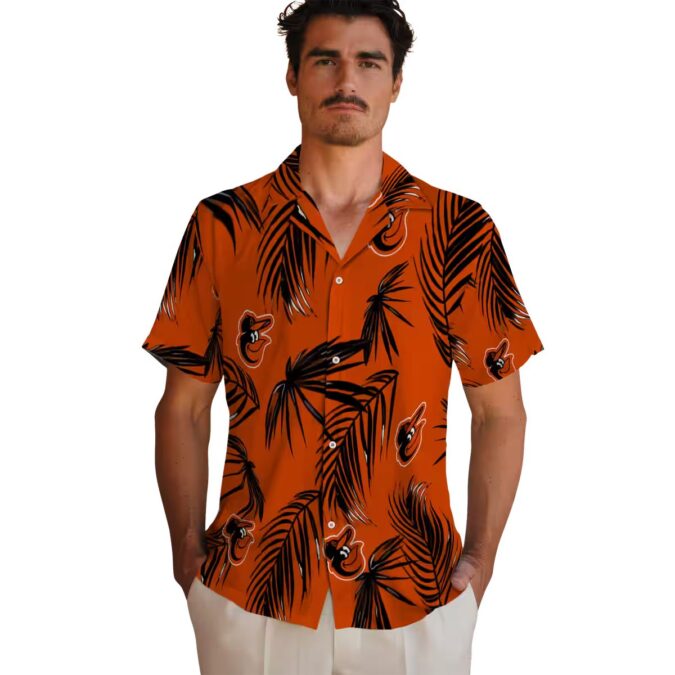 Baltimore Orioles MLB Tropical Hawaiian Shirt - Orange Palm Leaf Beach Shirt