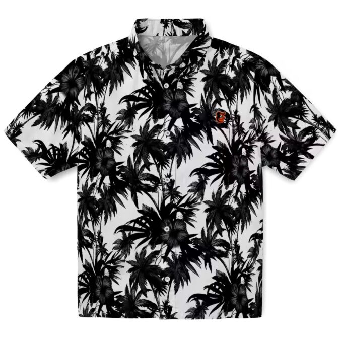 Baltimore Orioles Palm Motif Hawaiian Aloha Shirt - Black & White Summer Style