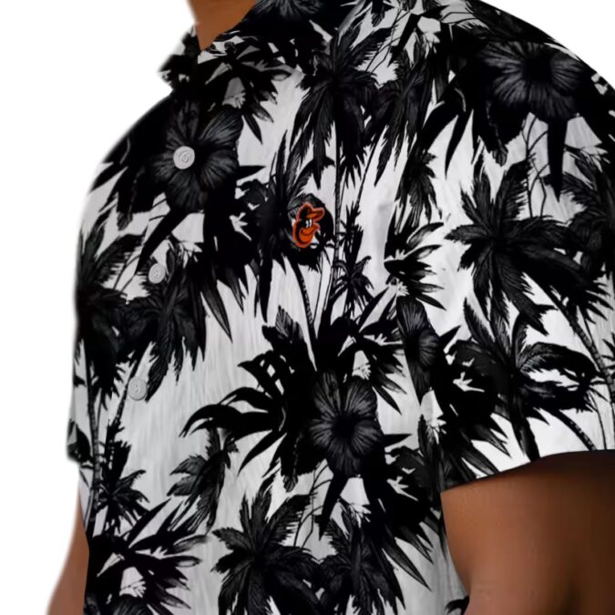 Baltimore Orioles Palm Motif Hawaiian Aloha Shirt - Black & White Summer Style
