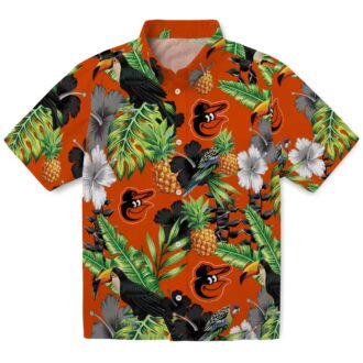 Baltimore Orioles Summer Hawaiian Shirt - Toucan Hibiscus Pineapple Green Design for Orioles Fans
