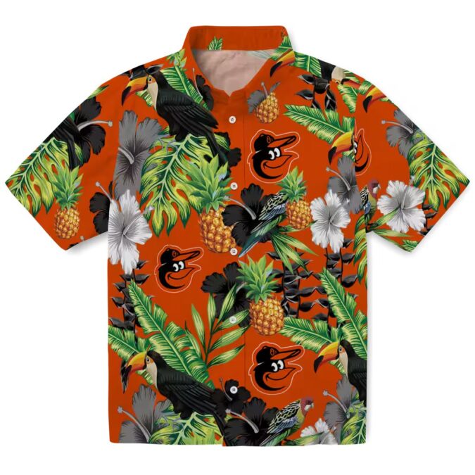Baltimore Orioles Summer Hawaiian Shirt - Toucan Hibiscus Pineapple Green Design for Orioles Fans