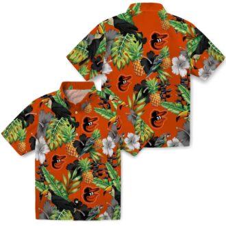 Baltimore Orioles Summer Hawaiian Shirt - Toucan Hibiscus Pineapple Green Design for Orioles Fans