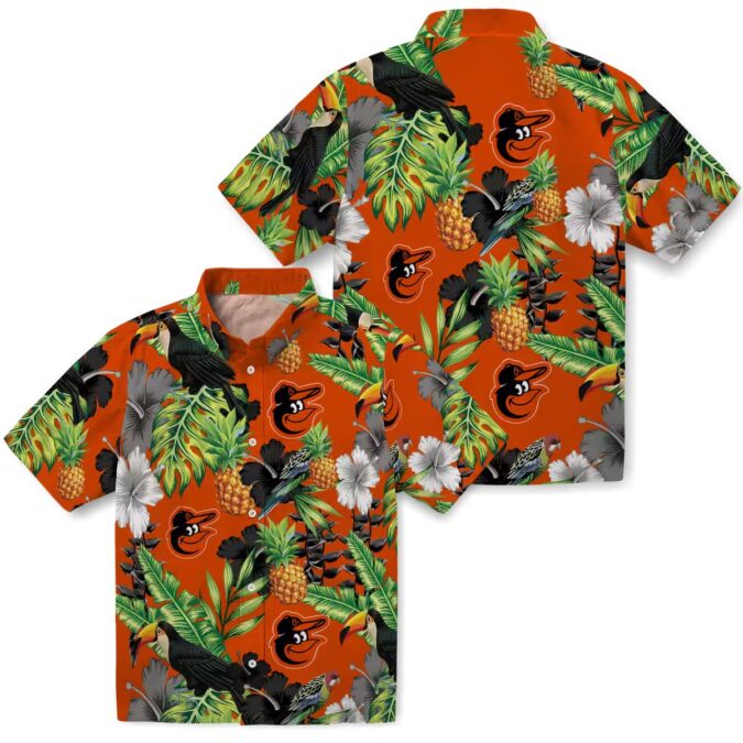 Baltimore Orioles Summer Hawaiian Shirt - Toucan Hibiscus Pineapple Green Design for Orioles Fans