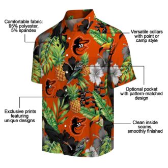 Baltimore Orioles Summer Hawaiian Shirt - Toucan Hibiscus Pineapple Green Design for Orioles Fans