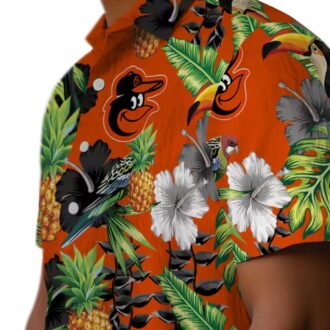 Baltimore Orioles Summer Hawaiian Shirt - Toucan Hibiscus Pineapple Green Design for Orioles Fans