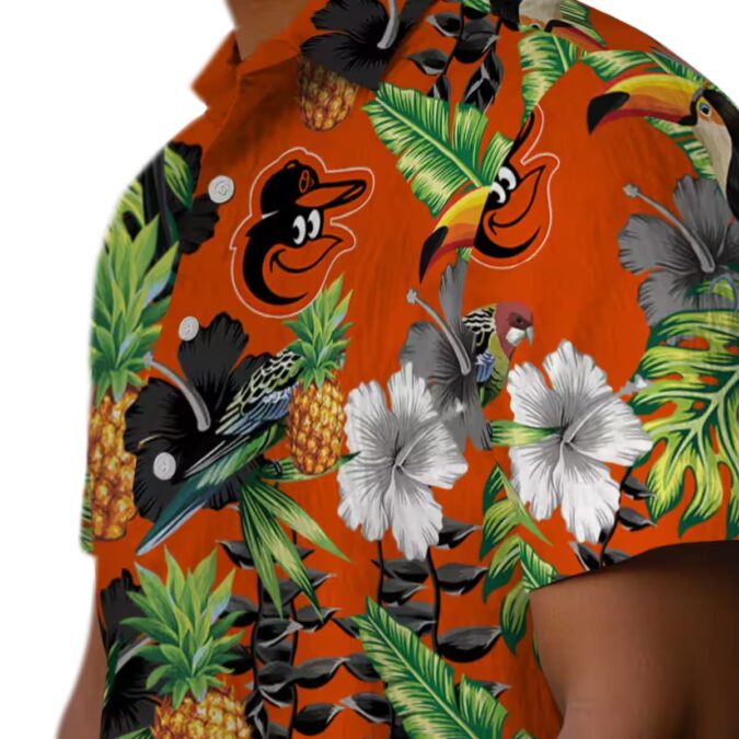 Baltimore Orioles Summer Hawaiian Shirt - Toucan Hibiscus Pineapple Green Design for Orioles Fans