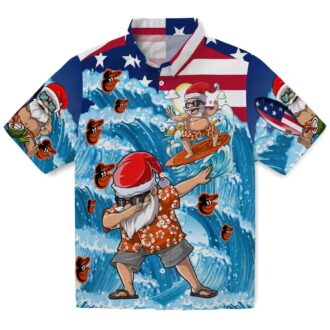 Blue Hawaiian Shirt with Baltimore Orioles Surfing Santa - MLB Summer Collection for Fans