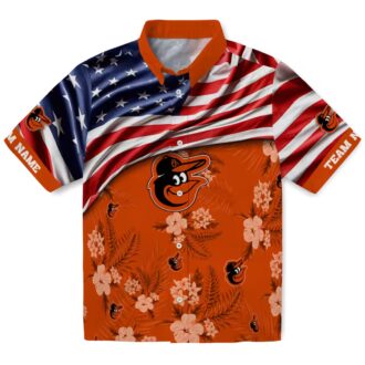 Custom Baltimore Orioles Hibiscus Orange Hawaiian Shirt - US Flag MLB Custom Shirt for Summer Fans