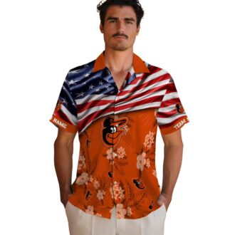 Custom Baltimore Orioles Hibiscus Orange Hawaiian Shirt - US Flag MLB Custom Shirt for Summer Fans
