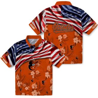 Custom Baltimore Orioles Hibiscus Orange Hawaiian Shirt - US Flag MLB Custom Shirt for Summer Fans