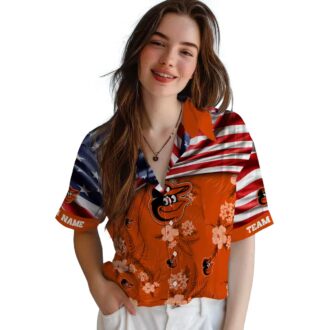 Custom Baltimore Orioles Hibiscus Orange Hawaiian Shirt - US Flag MLB Custom Shirt for Summer Fans