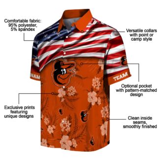 Custom Baltimore Orioles Hibiscus Orange Hawaiian Shirt - US Flag MLB Custom Shirt for Summer Fans
