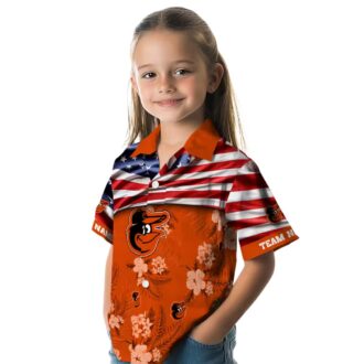 Custom Baltimore Orioles Hibiscus Orange Hawaiian Shirt - US Flag MLB Custom Shirt for Summer Fans
