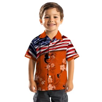 Custom Baltimore Orioles Hibiscus Orange Hawaiian Shirt - US Flag MLB Custom Shirt for Summer Fans