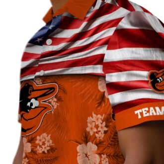 Custom Baltimore Orioles Hibiscus Orange Hawaiian Shirt - US Flag MLB Custom Shirt for Summer Fans