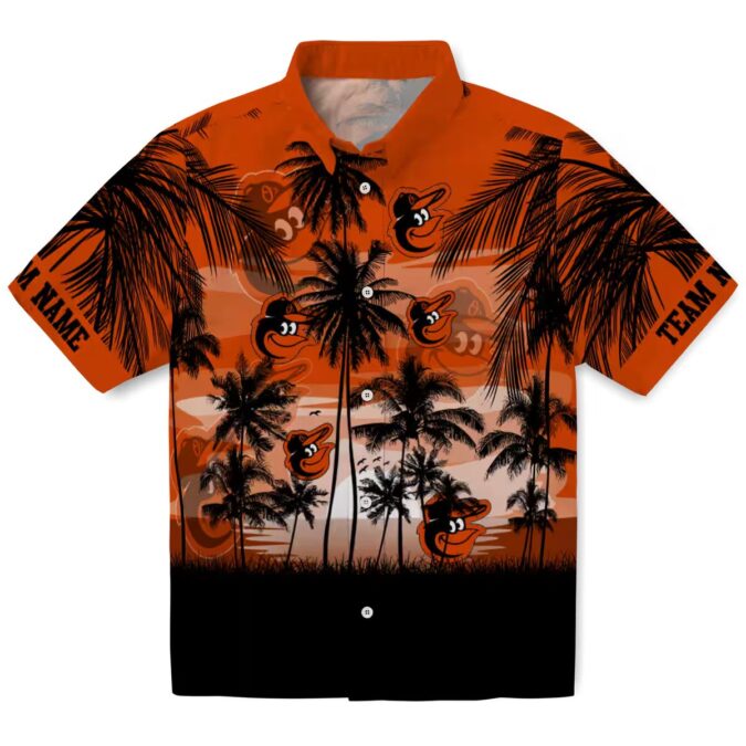 Custom Baltimore Orioles Sunset Aloha Hawaiian Shirt - Orange & Black MLB Beach Shirt for Fans
