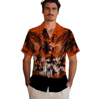 Custom Baltimore Orioles Sunset Aloha Hawaiian Shirt - Orange & Black MLB Beach Shirt for Fans