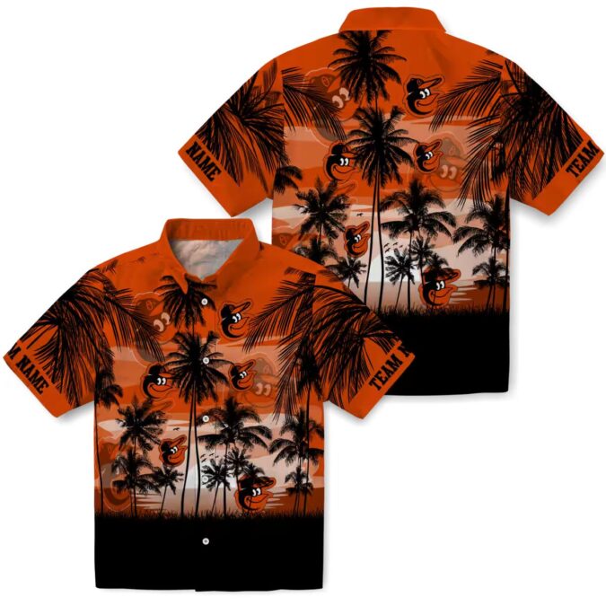 Custom Baltimore Orioles Sunset Aloha Hawaiian Shirt - Orange & Black MLB Beach Shirt for Fans