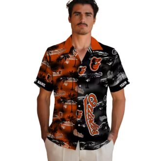 Exclusive Baltimore Orioles MLB Hawaiian Shirt - Custom Team Orange Palm Silhouettes Design