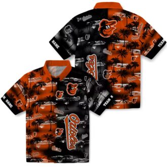 Exclusive Baltimore Orioles MLB Hawaiian Shirt - Custom Team Orange Palm Silhouettes Design