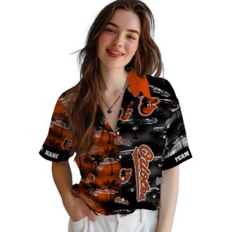 Exclusive Baltimore Orioles MLB Hawaiian Shirt - Custom Team Orange Palm Silhouettes Design