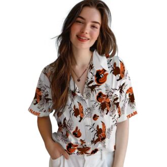 MLB Baltimore Orioles Botanical Hawaiian Shirt - Orange White Beachwear for Orioles Fans